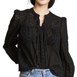Madewell Black Eyelet Double Tie Peasant Top